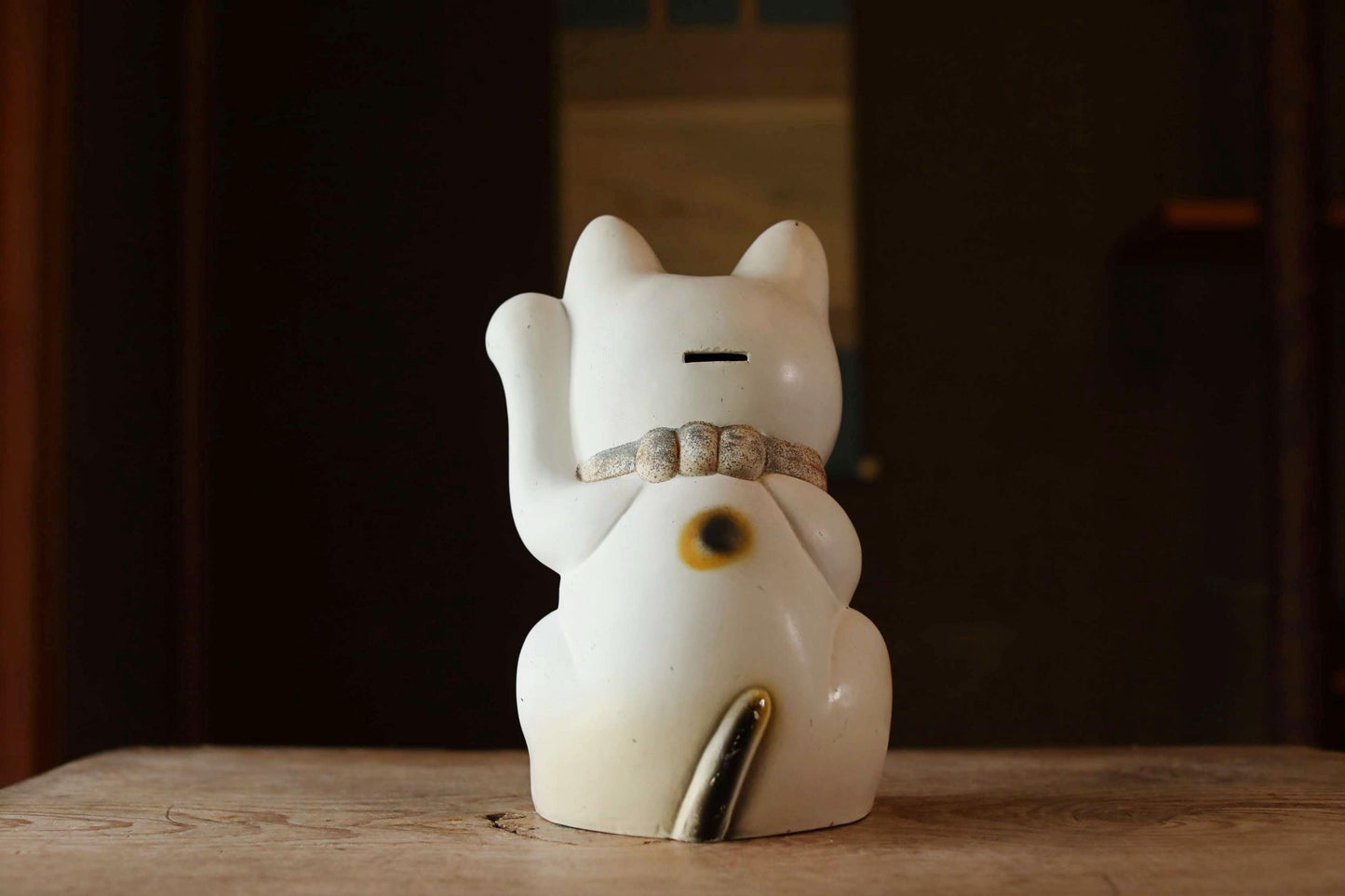LARGE! Japanese vintage large Cat doll MANEKINAKO white cat old ceramic money box, Welcome cat, Fortune cat, Lucky cat 1960s H13.6in/H34.5cm