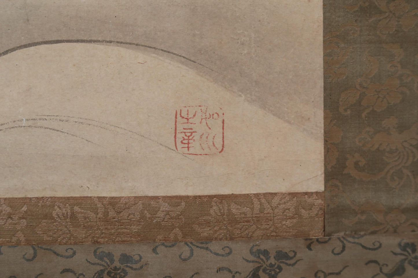 FINE! Japanese antique 1800s KANOU watercolor painting scroll fine painted carp freshwater on the river, KAKEJIKU with seal H68.5in/H174cm