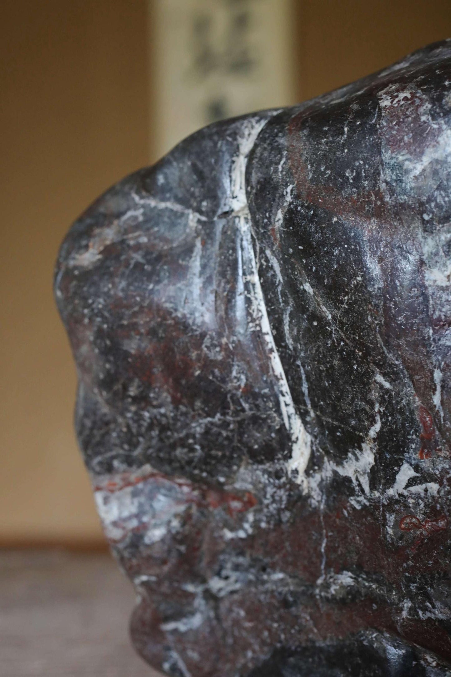 Japanese old "SUISEKI" scholars stone AMINISM, indoor viewing stone with a hand carved pedestal Power stone H7.9xW5.5xD3.5in/20x14x9cm