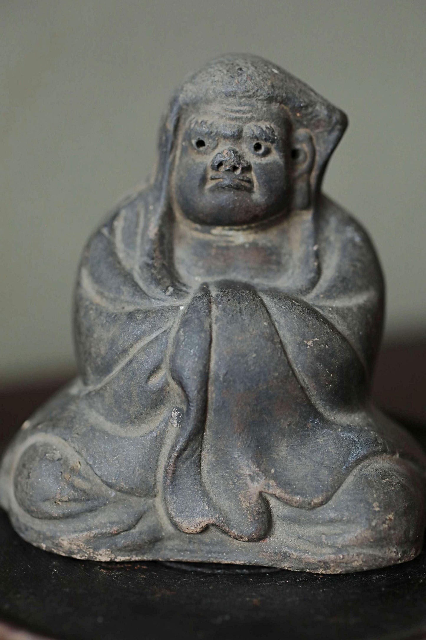 Japanese antique DARUMA statue ceramic buddhist Zen master doll ornament made pottery , Japanese Zen monk doll H3×3in/H7.6×7.7in