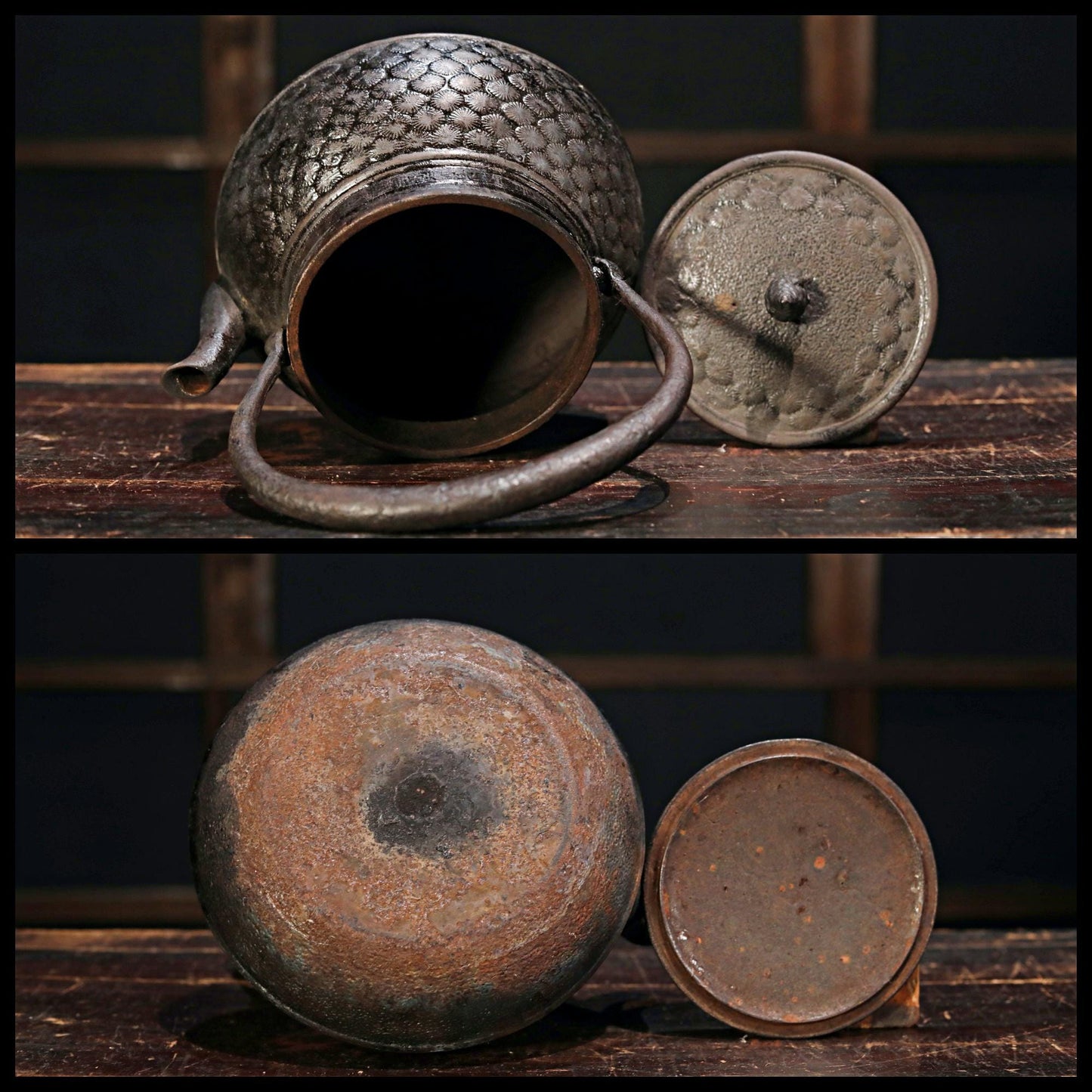 BIG! Japanese vintage cast iron kettle Nambu Tetsubin Pine tree design metal craft, Japanese pot, tea ceremony or tableware tool H11.2×9.8in