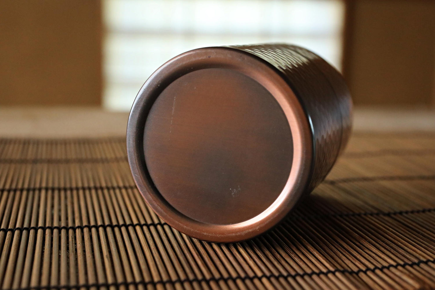 Japanese copperr tea caddy, leaf canister with double lids, hand hammered , metal handcraft H4.1×2.8in/H10.4×7.1cm