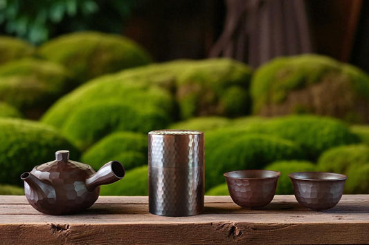 Japanese copperr tea caddy, leaf canister with double lids, hand hammered , metal handcraft H4.1×2.8in/H10.4×7.1cm
