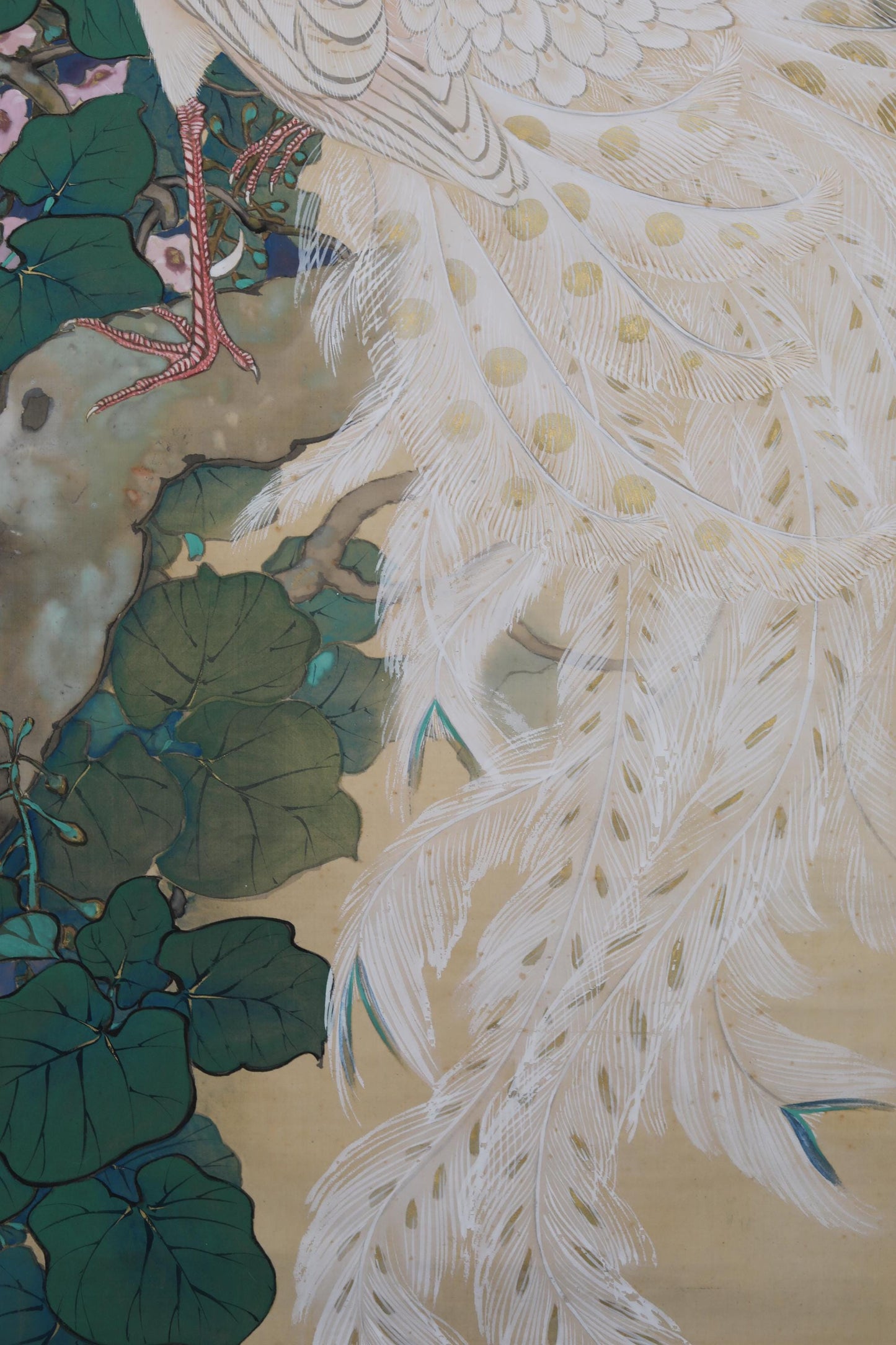 FINE! Japanese hanging scroll water color painting of beautiful phoenix on Paulownia flower with signature 池田 in 1920s Kakejiku H79in/201cm