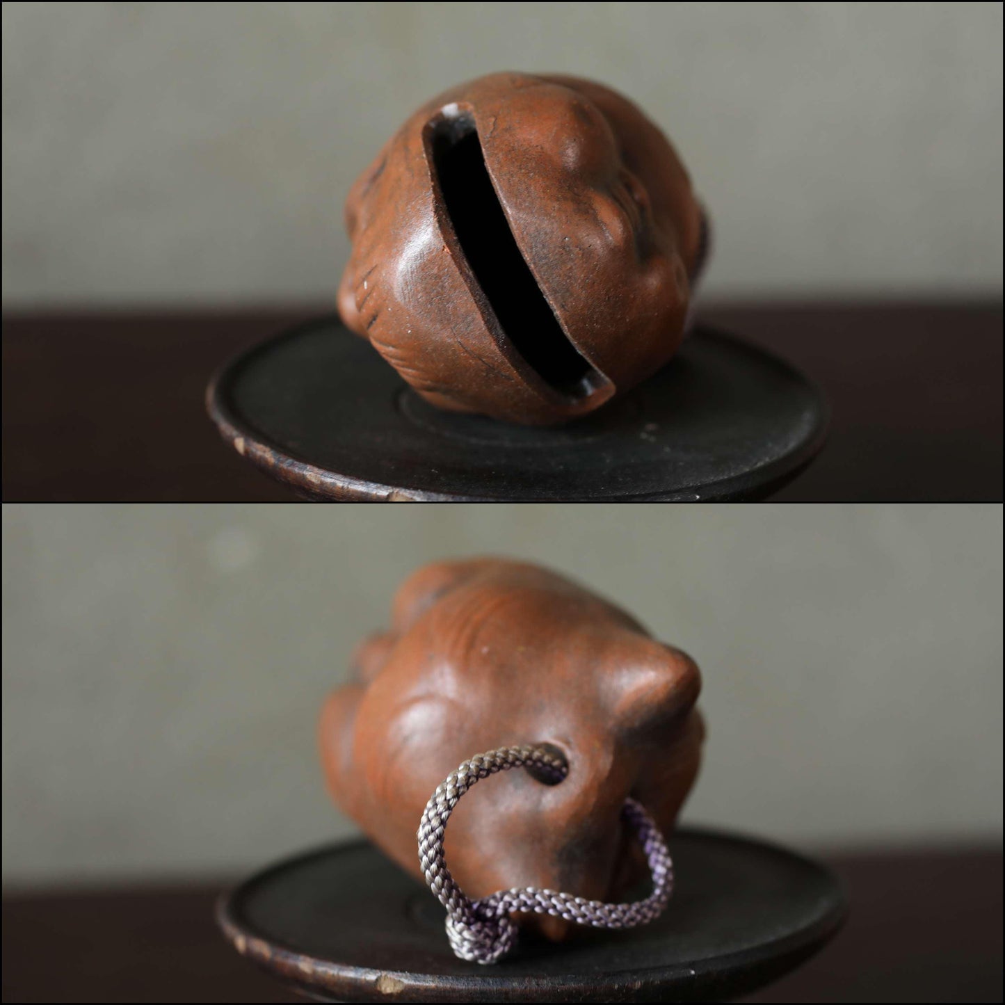 Japanese vintage small pottery bell ONI demon OKAME doll ornament Paper weight, Ornaments Japanese vintage small bell H3.4×2.4in/H8.7×6cm