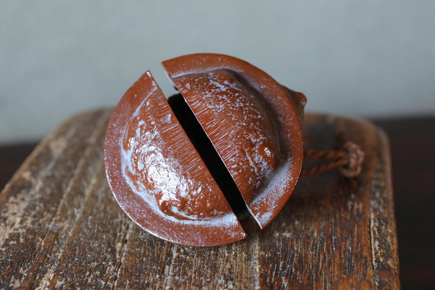 Japanese vintage metal bell Teapot fused with a racoon dog doll ornament Paper weight, Japanese ornament small bell H2.4×3.2in/H6×8.2cm