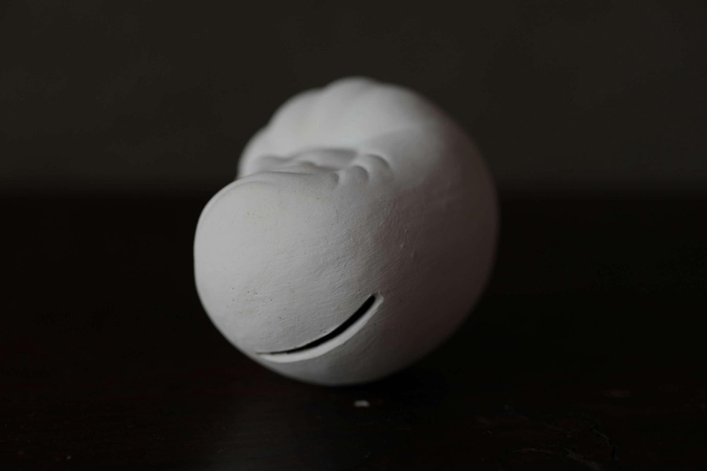 Japanese vintage "Daruma" doll pottery statue all white abstract ornament, ceramic savings box Buddhist monk priest ZEN master,H3.1in/H8cm