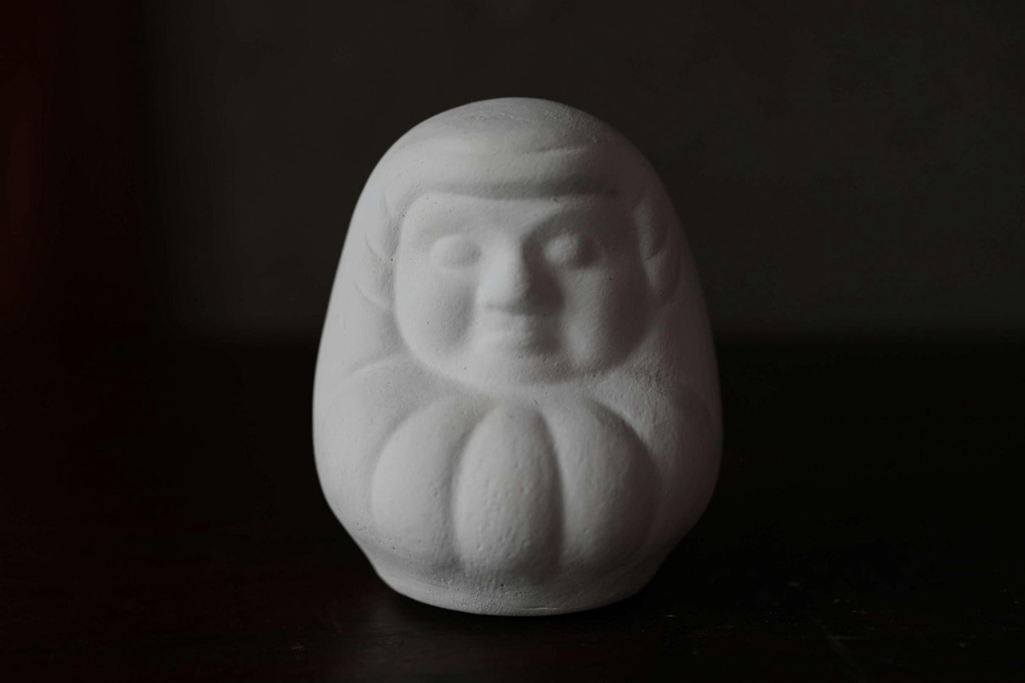 Japanese vintage "Daruma" doll pottery statue all white abstract ornament, ceramic savings box Buddhist monk priest ZEN master,H3.1in/H8cm