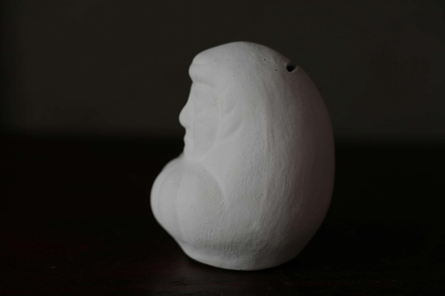 Japanese vintage "Daruma" doll pottery statue all white abstract ornament, ceramic savings box Buddhist monk priest ZEN master,H3.1in/H8cm