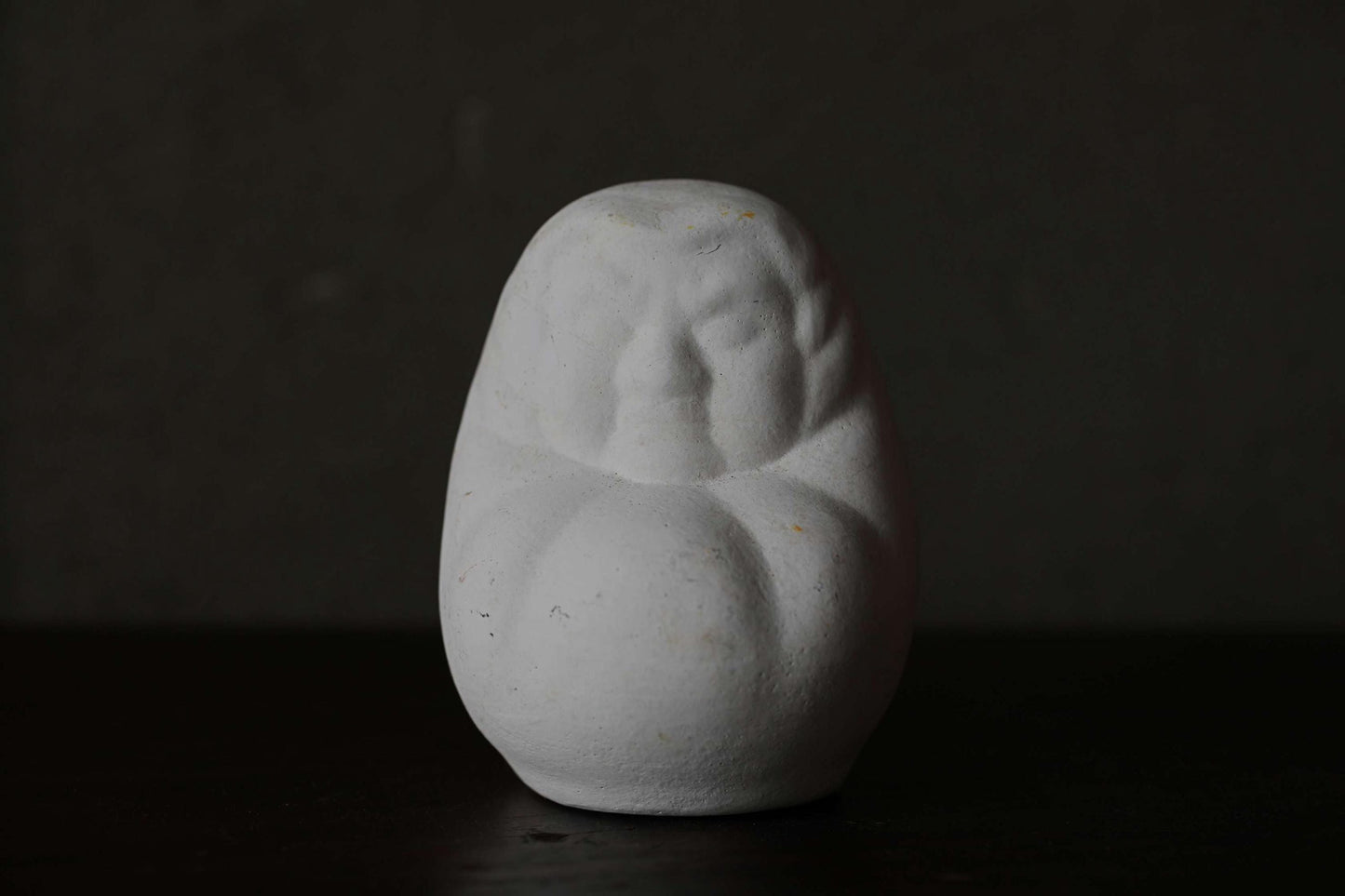 Japanese vintage "Daruma" doll pottery statue all white abstract ornament, ceramic savings box Buddhist monk priest ZEN master,H4.7in/H12cm