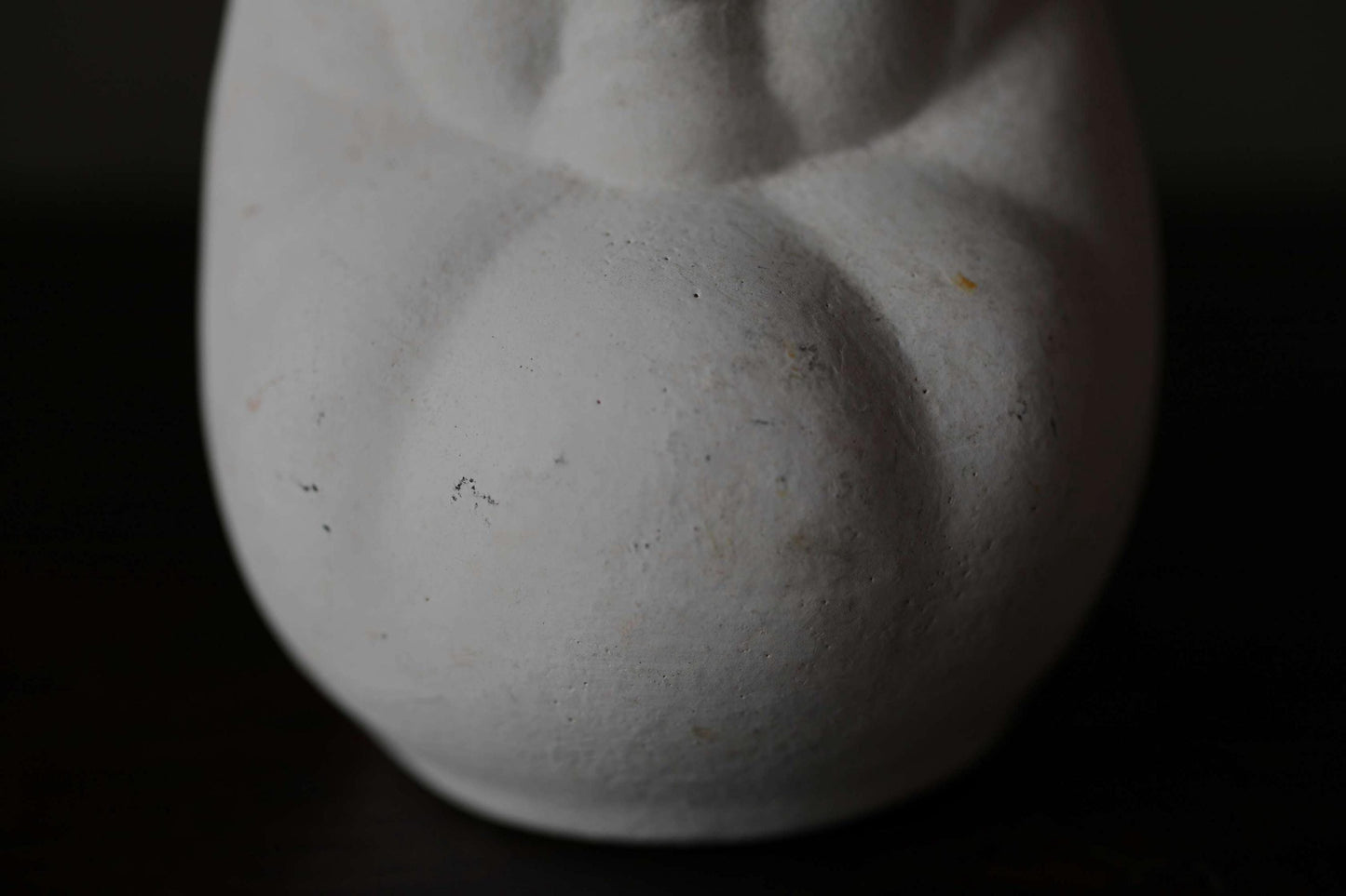 Japanese vintage "Daruma" doll pottery statue all white abstract ornament, ceramic savings box Buddhist monk priest ZEN master,H4.7in/H12cm