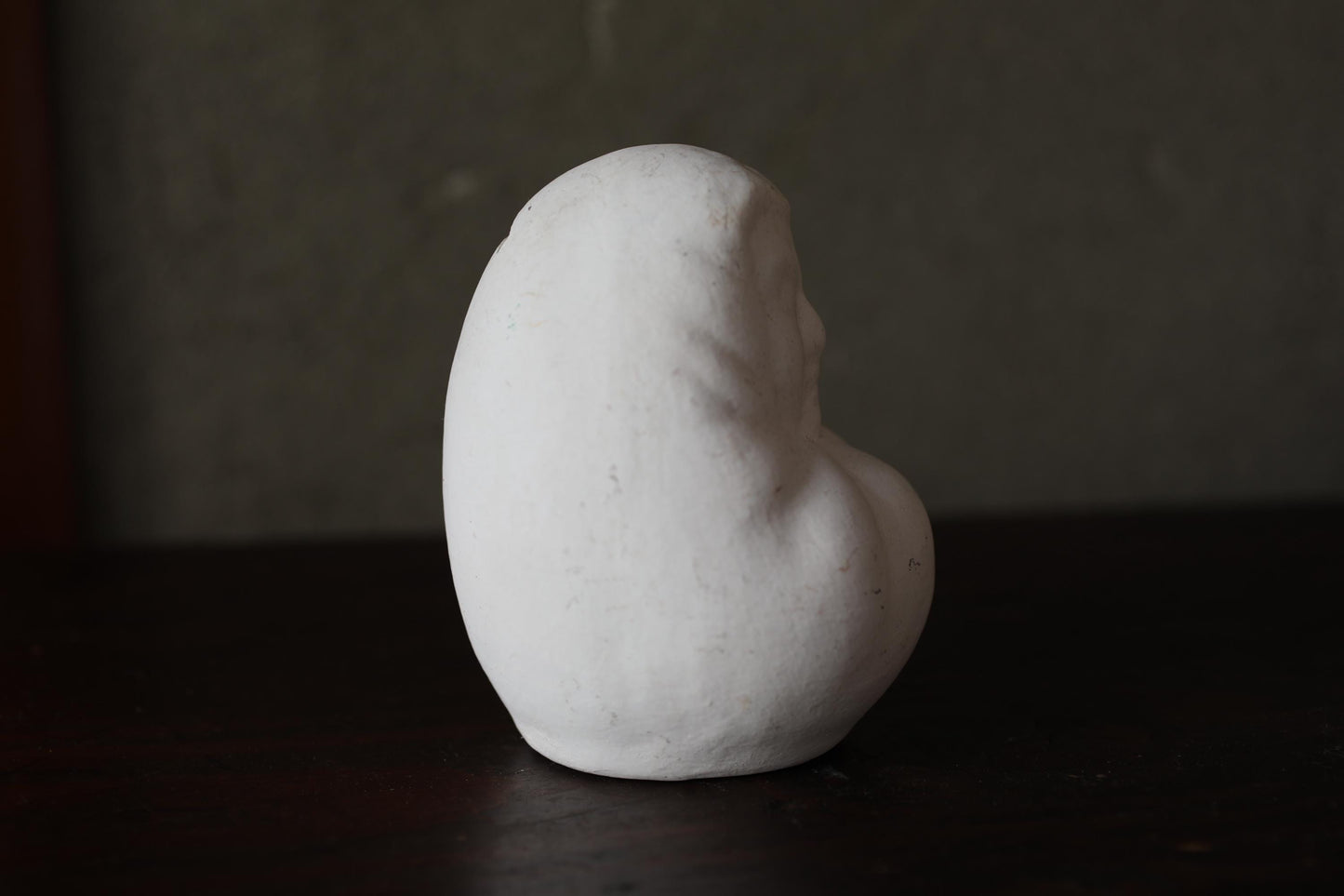 Japanese vintage "Daruma" doll pottery statue all white abstract ornament, ceramic savings box Buddhist monk priest ZEN master,H4.7in/H12cm