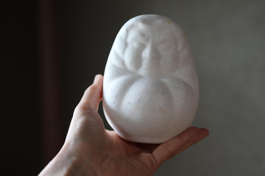 Japanese vintage "Daruma" doll pottery statue all white abstract ornament, ceramic savings box Buddhist monk priest ZEN master,H4.7in/H12cm