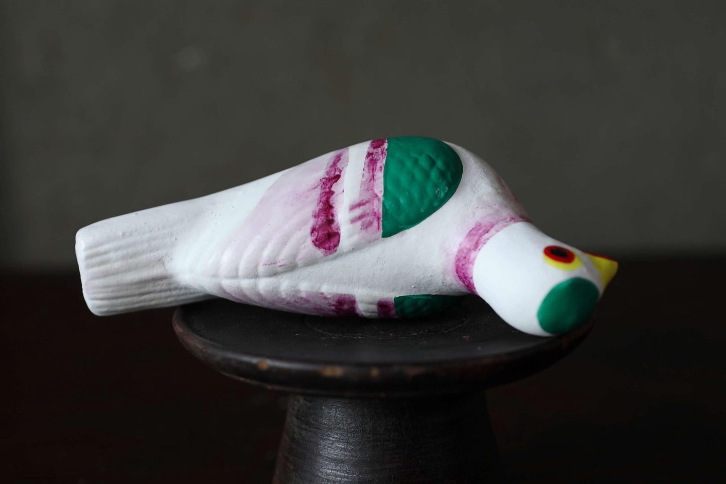 Japanese old pottery whistle Aomori and traditional toys Dove-shaped bird whistle in colors W4.7in/W12cm