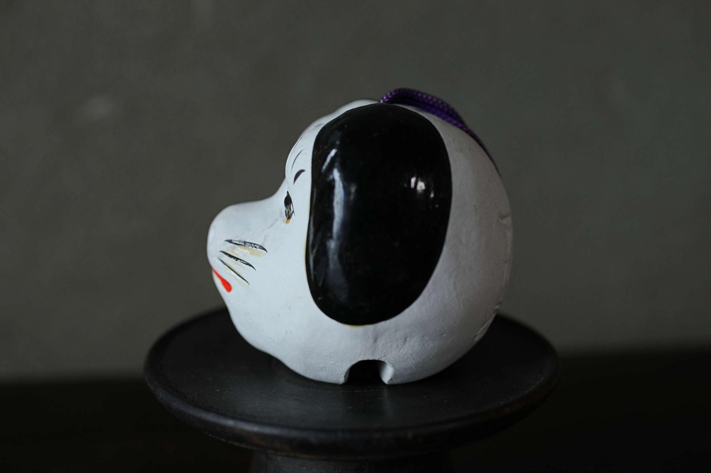 Japanese vintage old pottery bell traditional folk toys dog-shaped doll ornament with Kanji H2.8in/H7cm