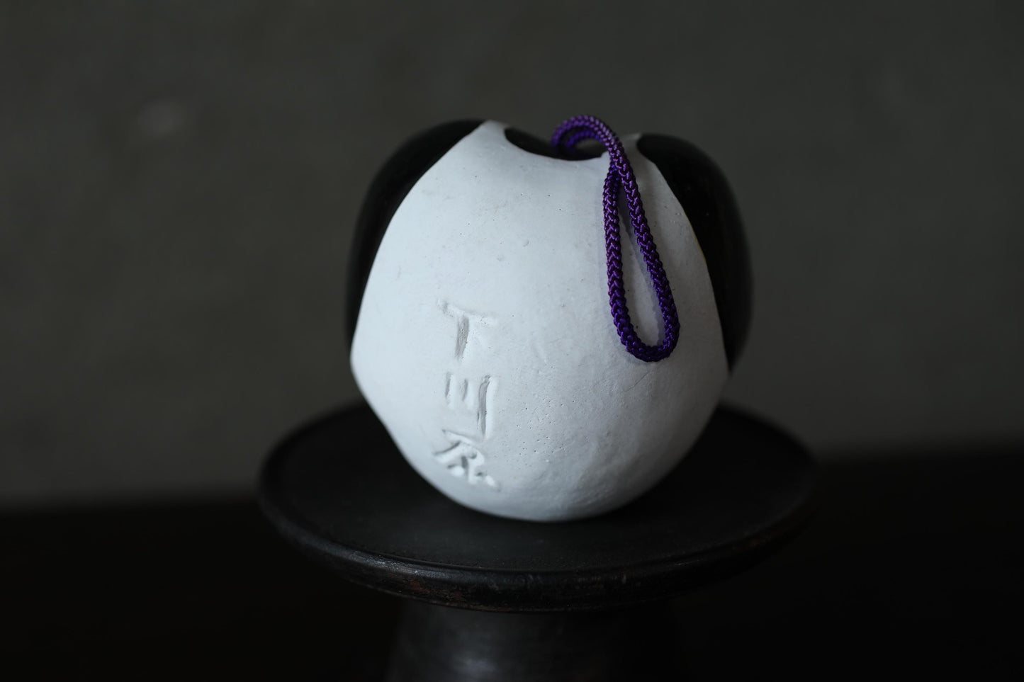 Japanese vintage old pottery bell traditional folk toys dog-shaped doll ornament with Kanji H2.8in/H7cm