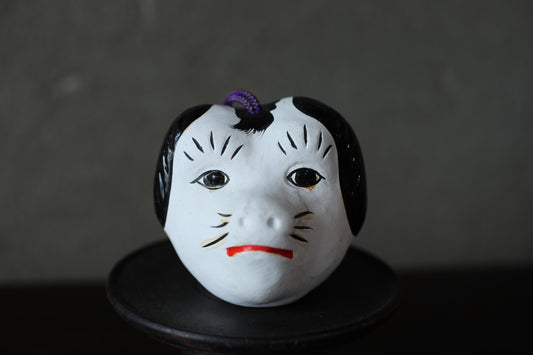 Japanese vintage old pottery bell traditional folk toys dog-shaped doll ornament with Kanji H2.8in/H7cm