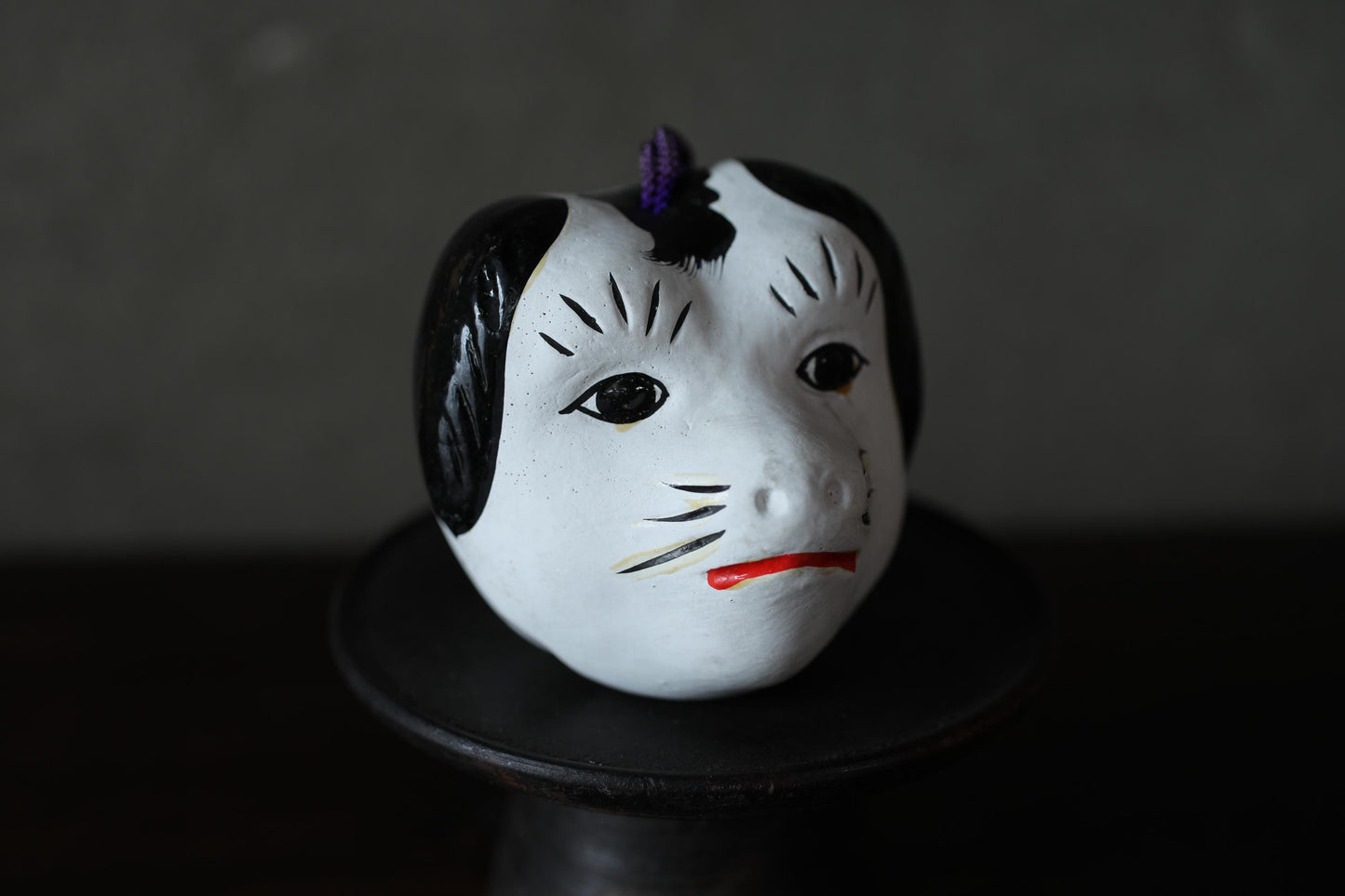 Japanese vintage old pottery bell traditional folk toys dog-shaped doll ornament with Kanji H2.8in/H7cm