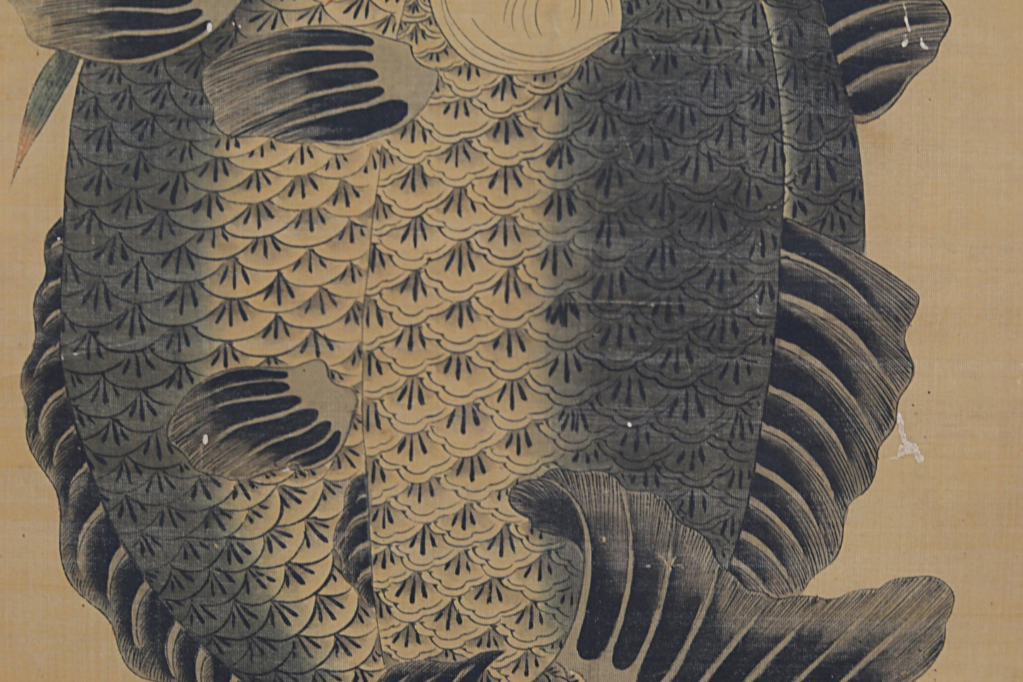 FINE! Japanese antique 1800s watercolor painting scroll fine painted fish carps, KAKEJIKU with signed seal H64.2in/H163cm