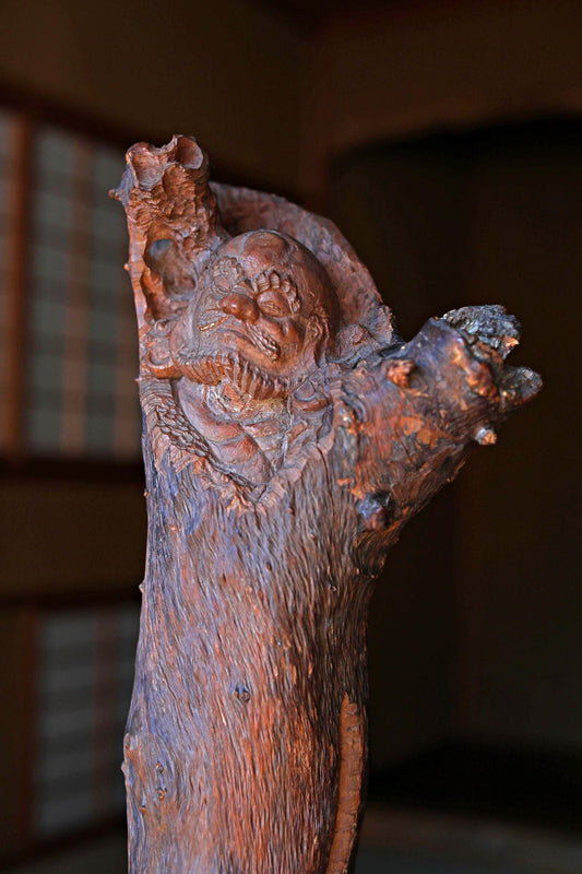 RARE! Large! Japanese vintage DARUMA doll wood slab Burl ornament Sculpture, ZEN master, buddhist monk hand craft art H24in/H61cm