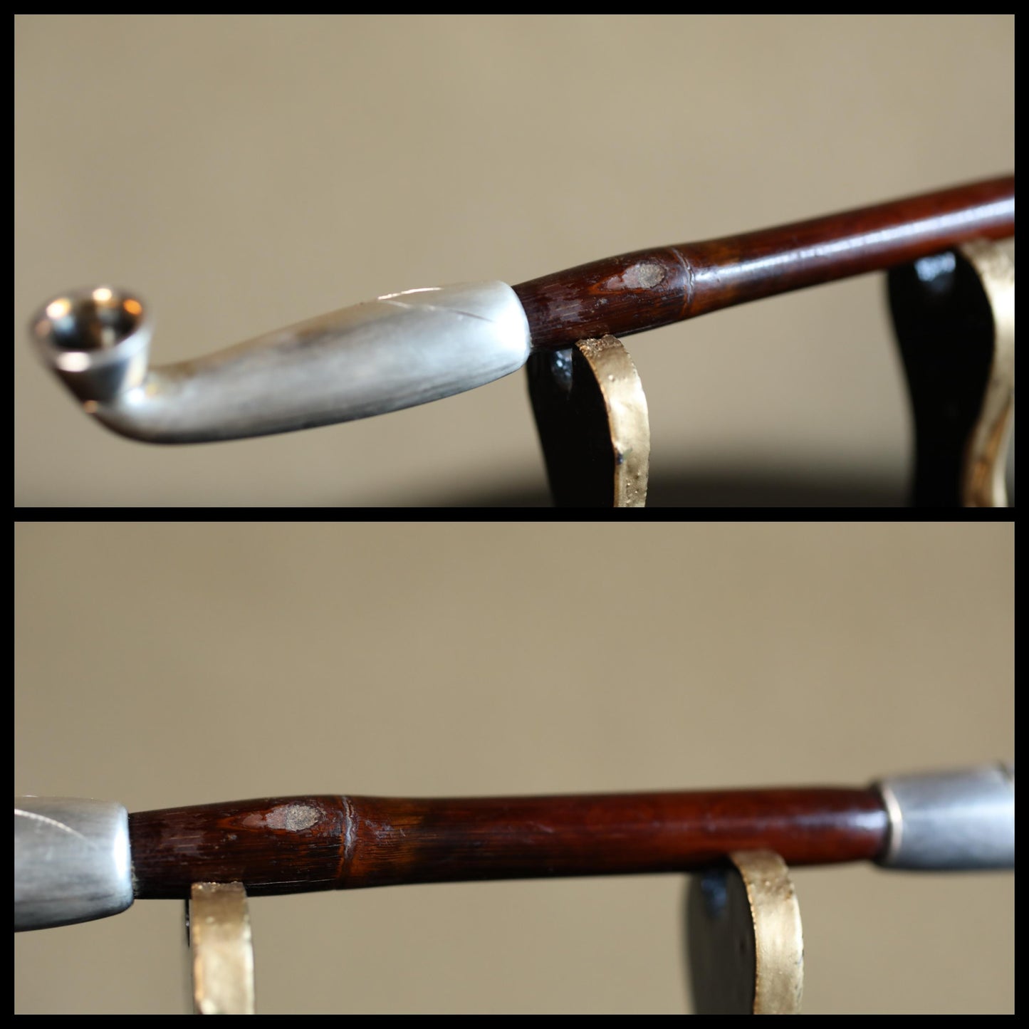 FINE! SILVER! 1910s Japanese antique tobacco smoking pipe Genuine silver kanji with Carved 虎Tiger and Bamboo craft KISERU hand craft