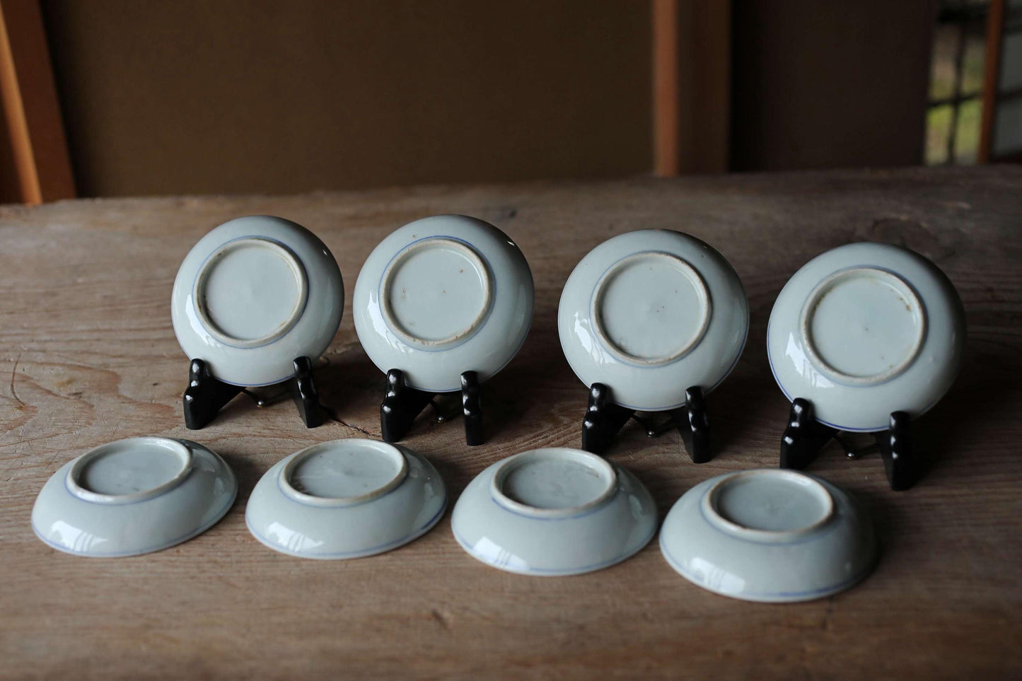 Set of 8 small plates Japanese vintage porcelain dish Indigo Blue White Carp COI fish pattern INBAN IMARI 4.3in/11cm
