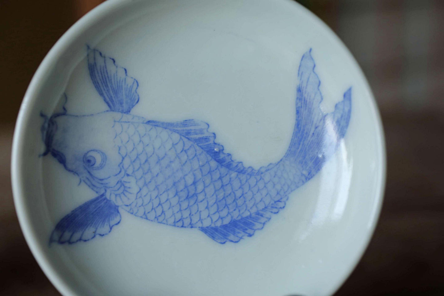 Set of 8 small plates Japanese vintage porcelain dish Indigo Blue White Carp COI fish pattern INBAN IMARI 4.3in/11cm