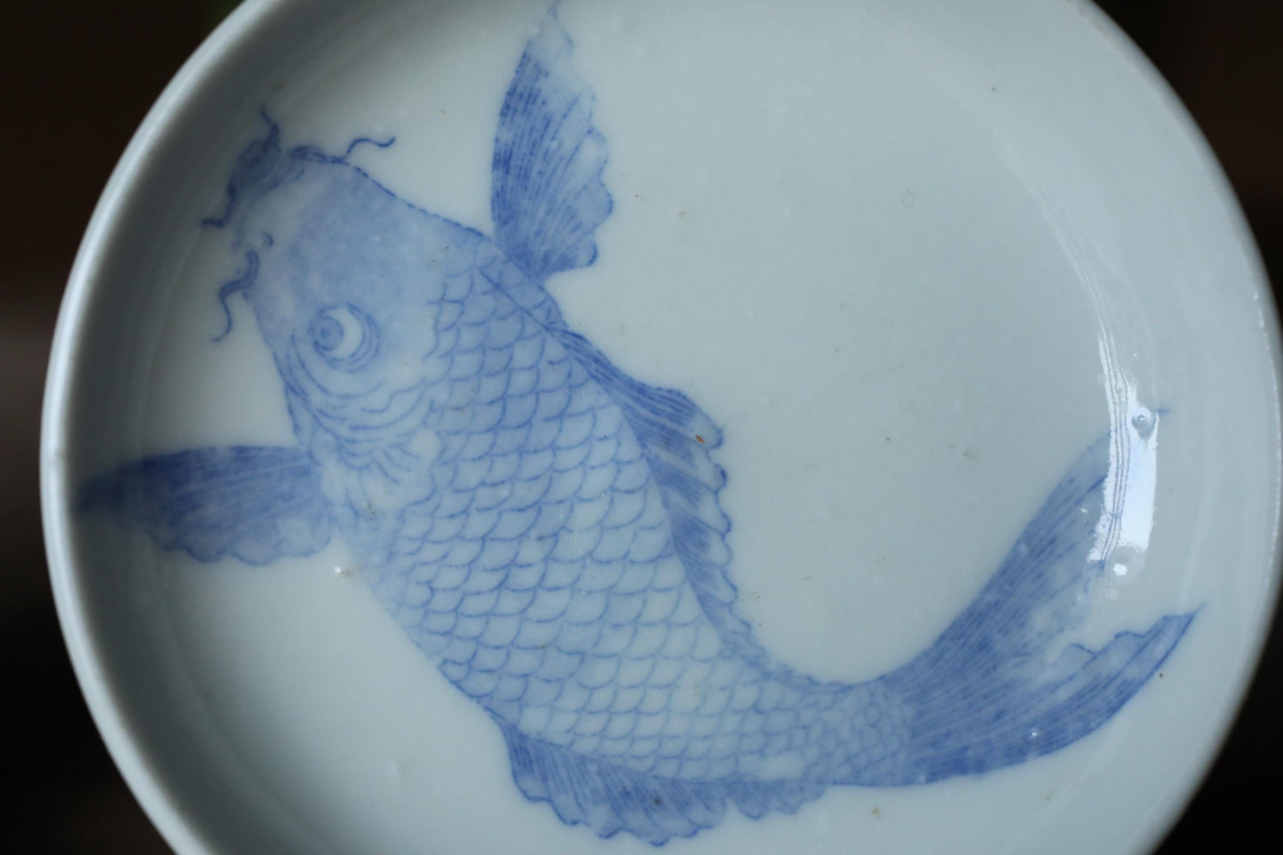 Set of 8 small plates Japanese vintage porcelain dish Indigo Blue White Carp COI fish pattern INBAN IMARI 4.3in/11cm
