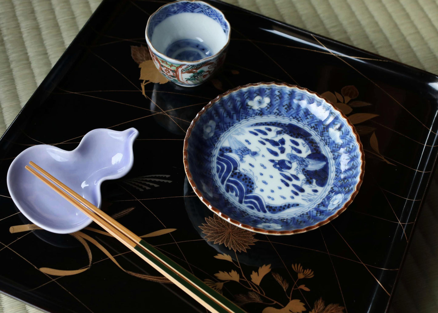 FINE! Set of 5 Japanese antique small Plates Dragons, Clouds, waves, porcelain 1890s Indigo Blue White hand painting IMARI 4.5in/11.5cm
