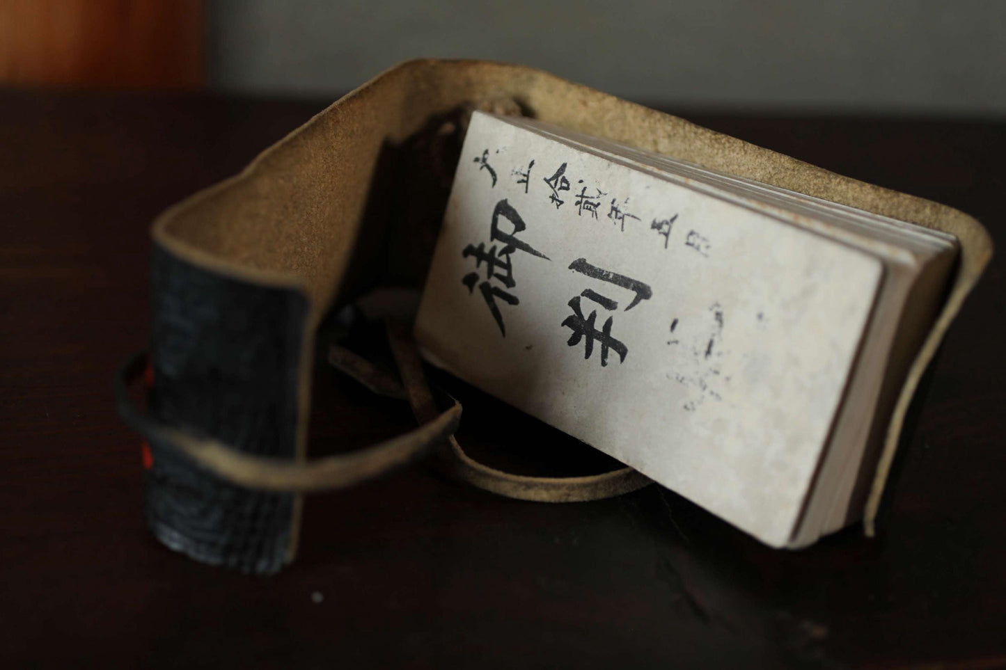 RARE! Japanese antique 1923s book leather cover with Kanji traditional for Visiting shrines and collecting stamps old blank notebook