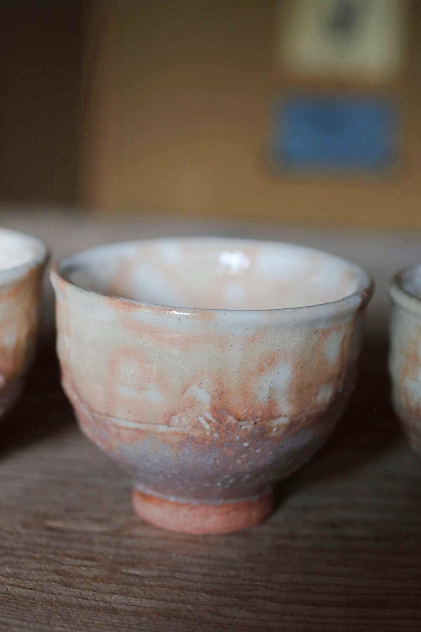 Japanese vintage Set of 5 tea cups HAGI ware ceramic kiln Perfect tea cup for SENCHA with signed wooden box For GIFT "Yunomi" dot pattern