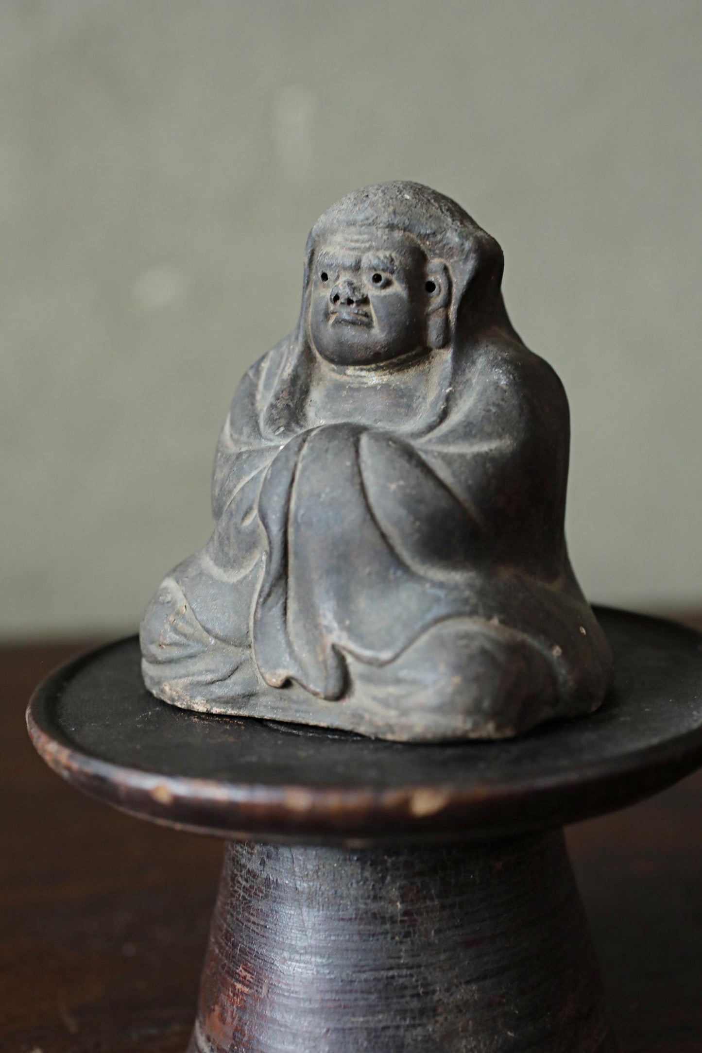 Japanese antique DARUMA statue ceramic buddhist Zen master doll ornament made pottery , Japanese Zen monk doll H3×3in/H7.6×7.7in