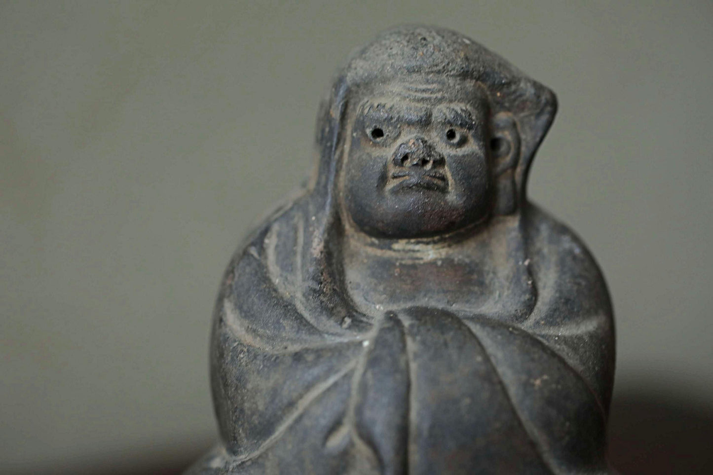Japanese antique DARUMA statue ceramic buddhist Zen master doll ornament made pottery , Japanese Zen monk doll H3×3in/H7.6×7.7in