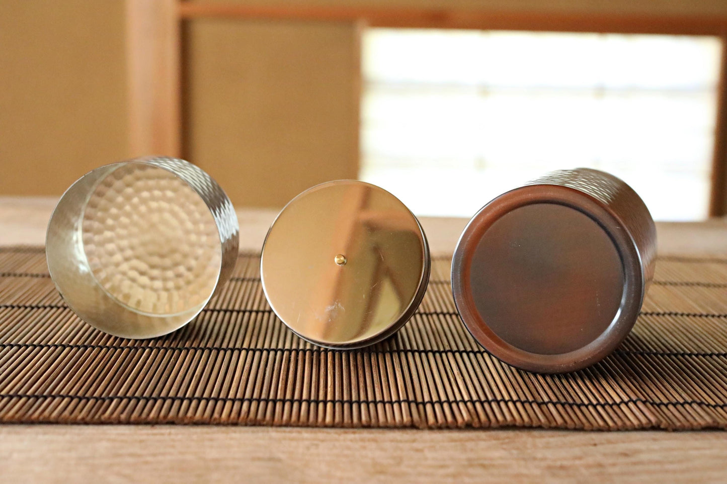 Japanese copperr tea caddy, leaf canister with double lids, hand hammered , metal handcraft H4.1×2.8in/H10.4×7.1cm