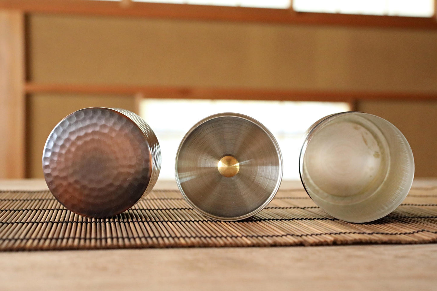 Japanese copperr tea caddy, leaf canister with double lids, hand hammered , metal handcraft H4.1×2.8in/H10.4×7.1cm