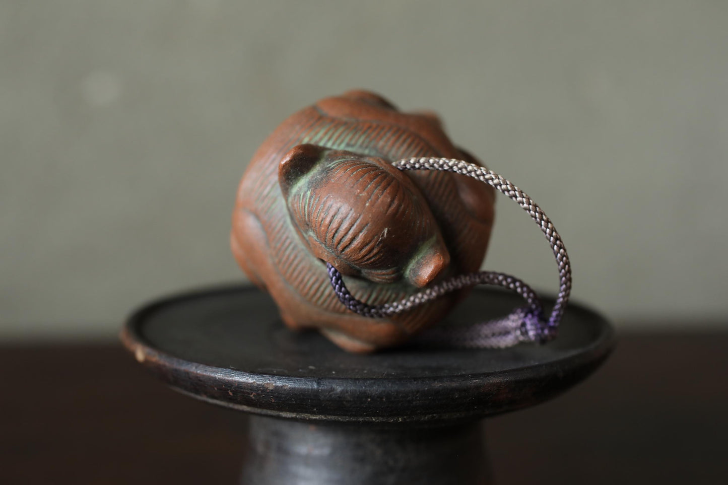 Japanese small pottery bell ONI demon doll talisman ornament Paper weight, Christmas Ornaments Japanese vintage small bell H3.5in/H9cm