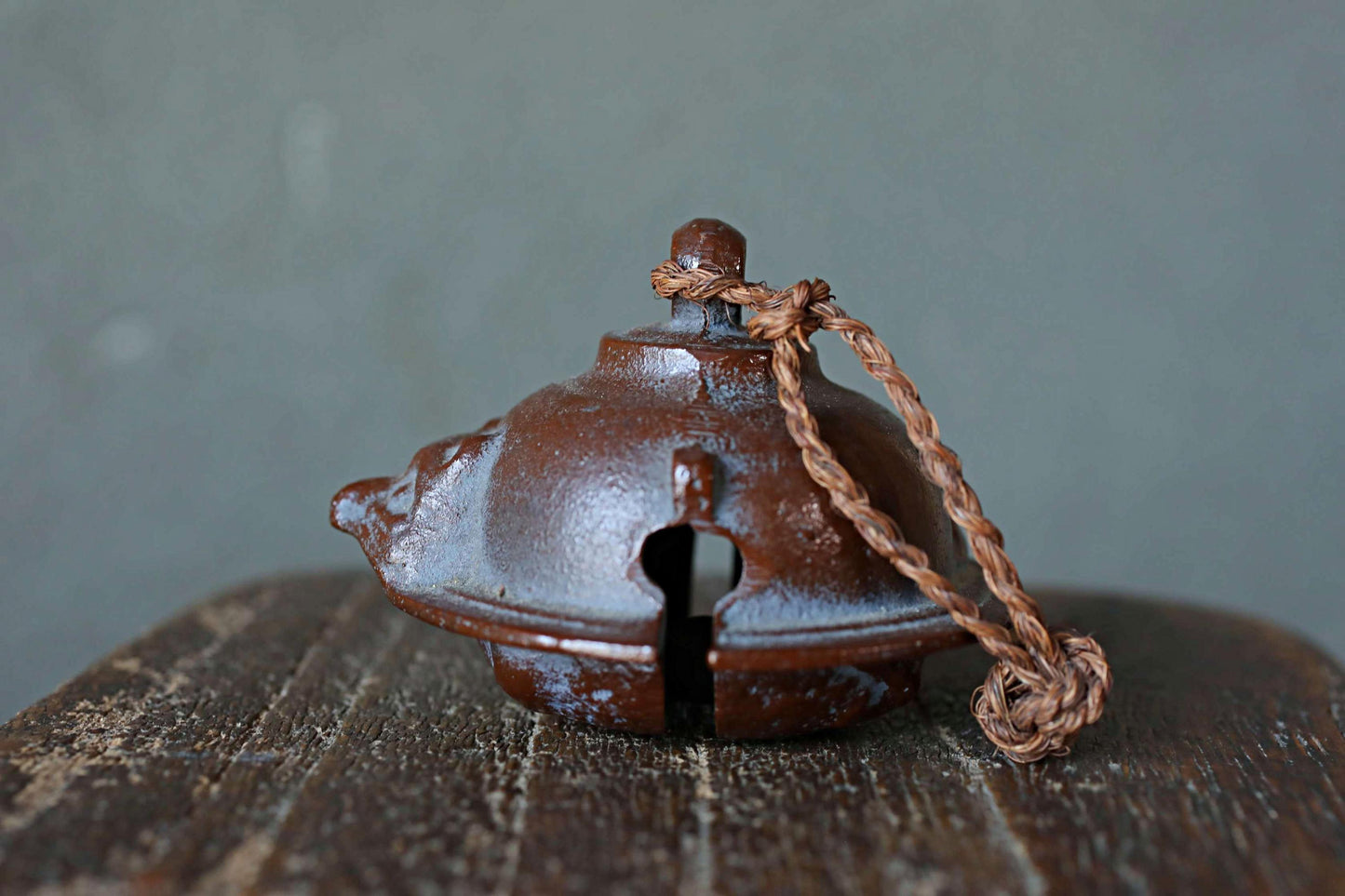 Japanese vintage metal bell Teapot fused with a racoon dog doll ornament Paper weight, Japanese ornament small bell H2.4×3.2in/H6×8.2cm