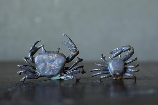 Fine! Japanese vintage bronze Crab family mini small dolls for IKEBANA/ BONSAI / BONKEI Miniature Landscapes art 0.8×2.2in/2×5.5cm