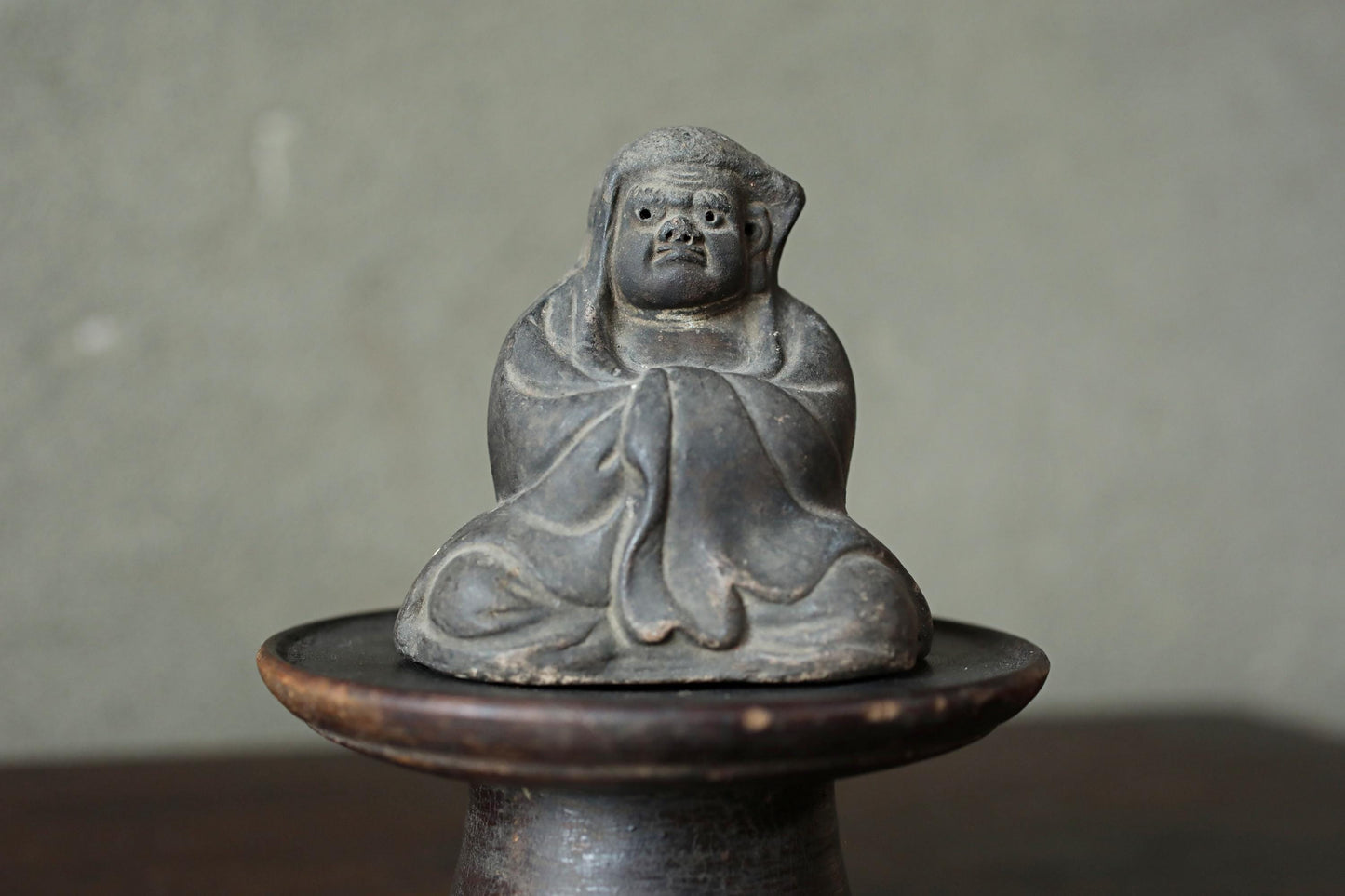 Japanese antique DARUMA statue ceramic buddhist Zen master doll ornament made pottery , Japanese Zen monk doll H3×3in/H7.6×7.7in