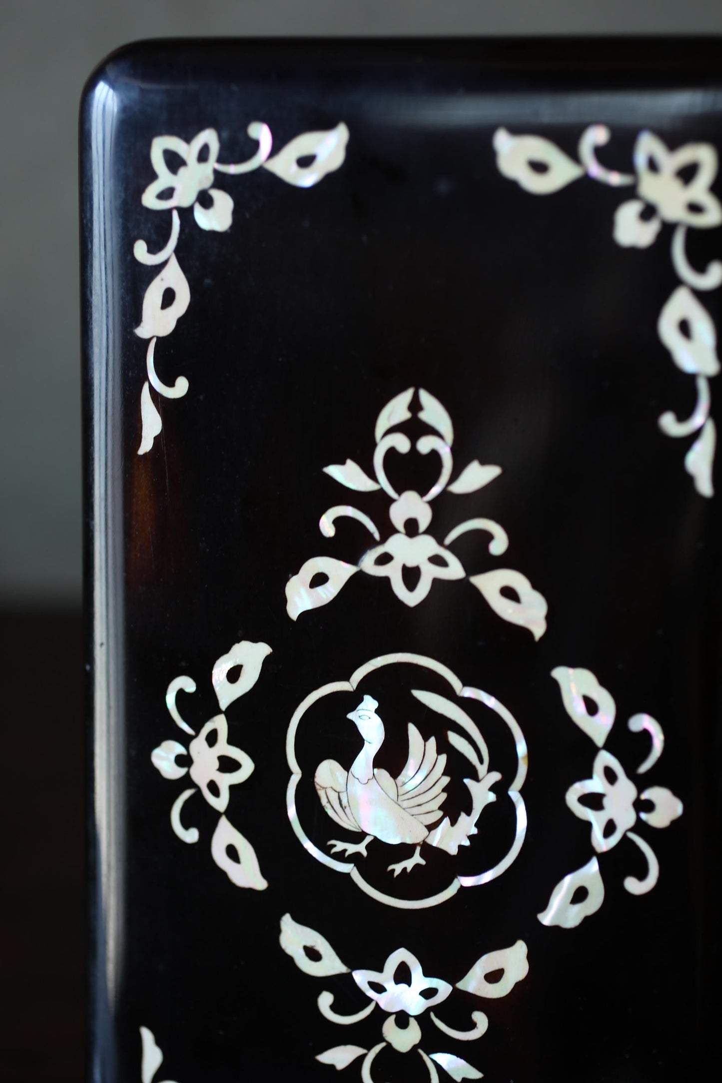 Japanese vintage portable Suzuri-bako Zen writing set Ink calligraphy with lacquer box bird flower design Brush ink etc 9.3×4.6in/23.5×12cm