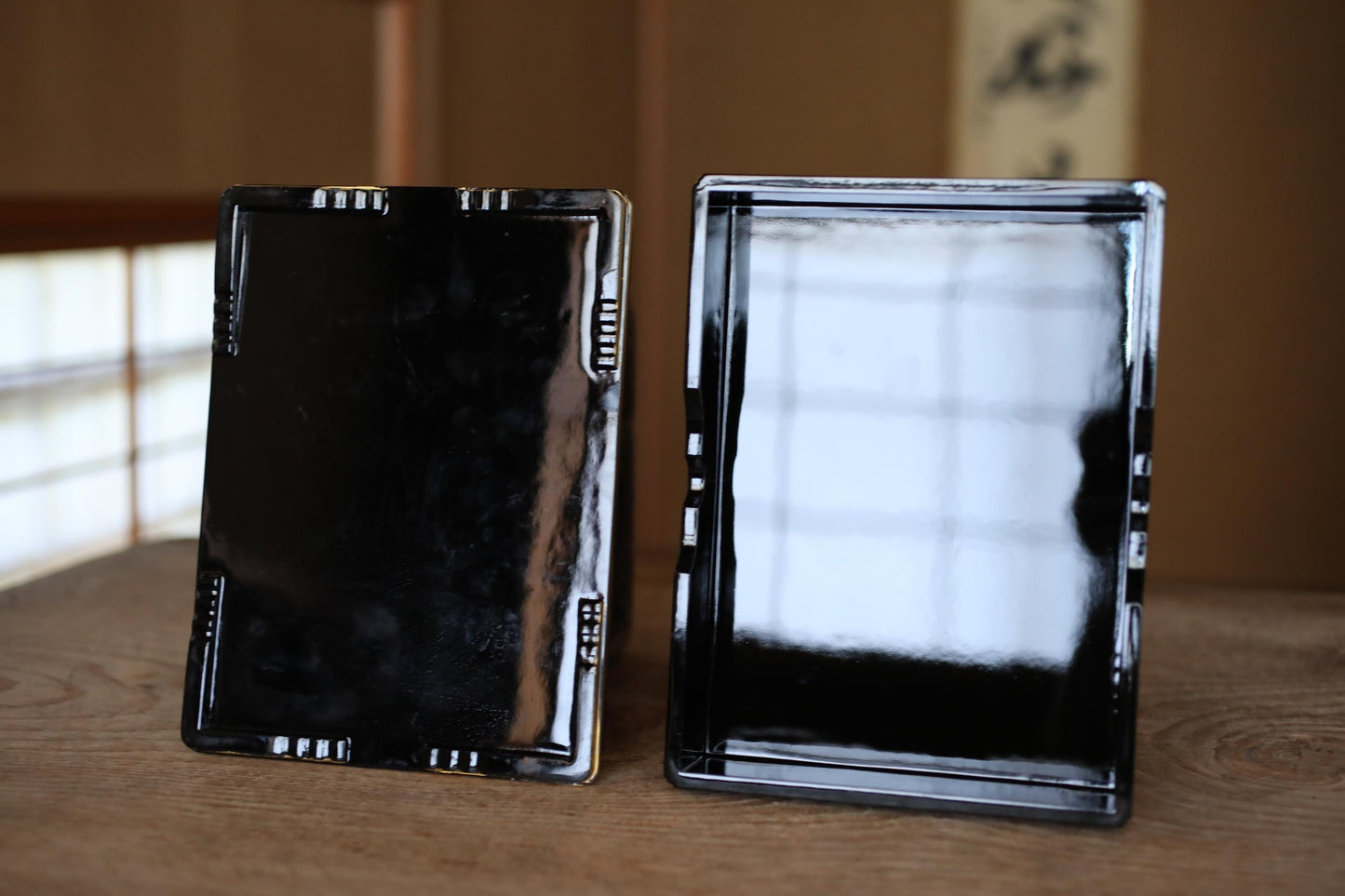 Japanese Makie Black Lacquer Gold peony SAMURAI crest wooden box URUSHI Maki-e, lacquer furniture buddhist alter 8.7×6.5in/22.2×16.6cm