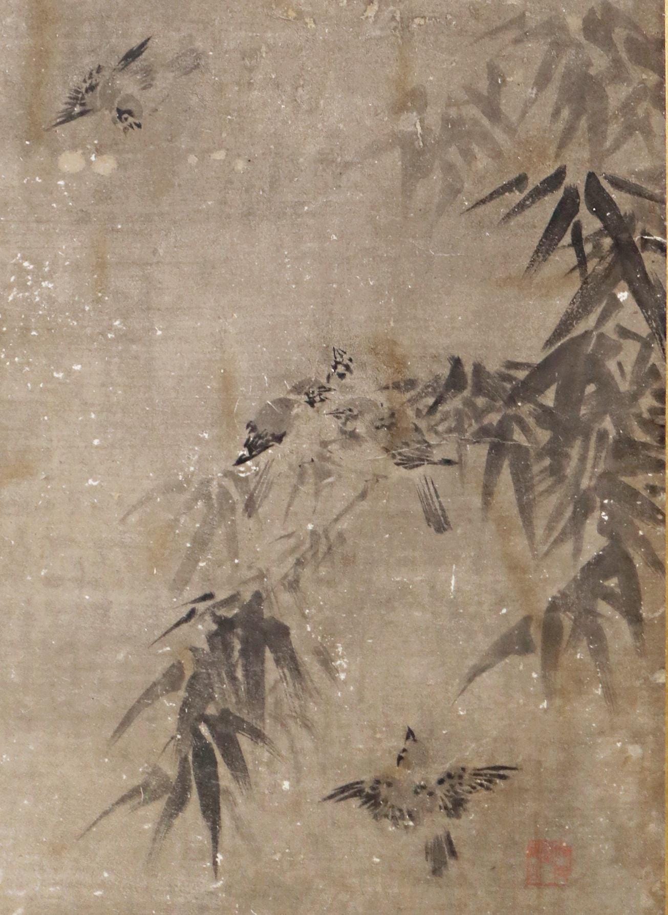 Large! Japanese antique furniture Byobu wind screen of gold water ink painting of Horses, people, birds 1800s Edo H67.9×99.8in/H172.5x253cm