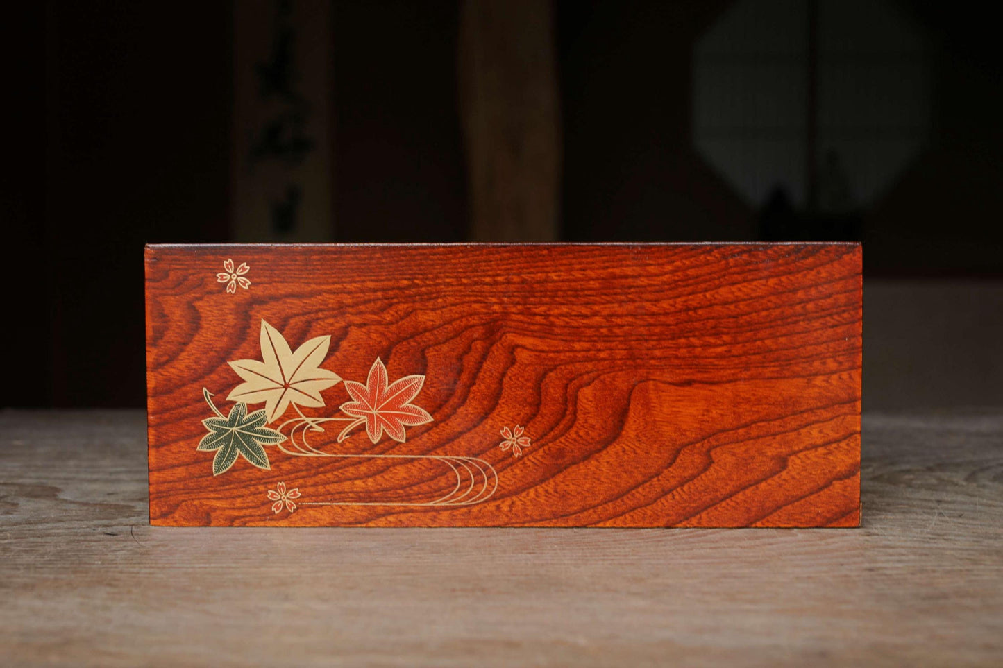 Japanese vintage urushi wooden tissue box holder with MAKIE autumn leaves with signed beautiful gold H4.3×5.5×10.8in/H11×14×27.5cm