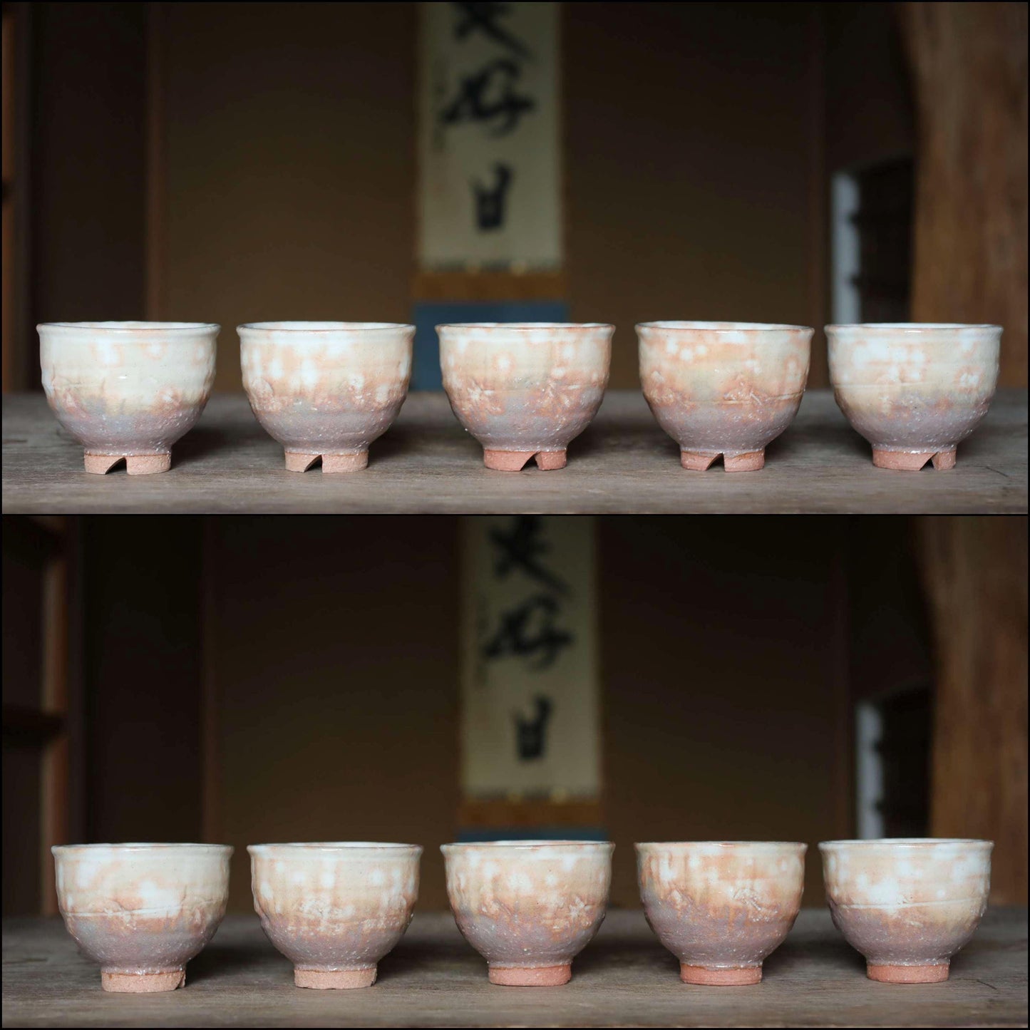 Japanese vintage Set of 5 tea cups HAGI ware ceramic kiln Perfect tea cup for SENCHA with signed wooden box For GIFT "Yunomi" dot pattern