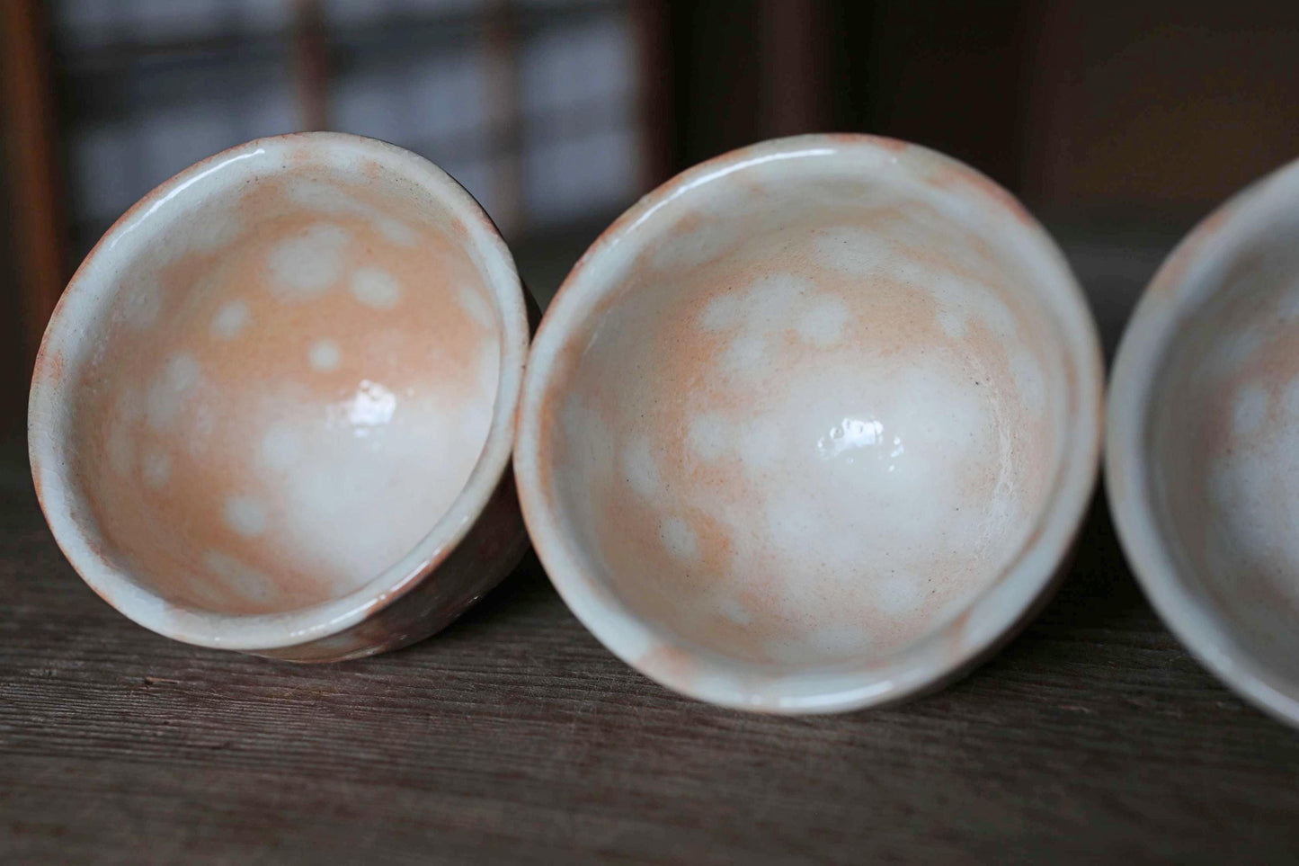 Japanese vintage Set of 5 tea cups HAGI ware ceramic kiln Perfect tea cup for SENCHA with signed wooden box For GIFT "Yunomi" dot pattern