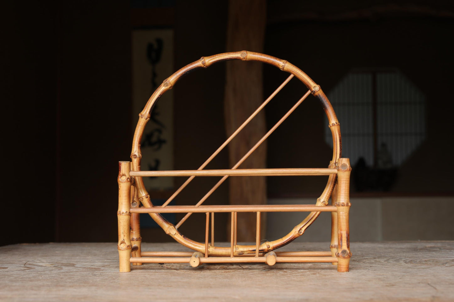 Bamboo skeleton fan stand, super light organic design, Japanese old style home furnishing, Japanese furniture, H10.8xW11in/H27.5×W28cm