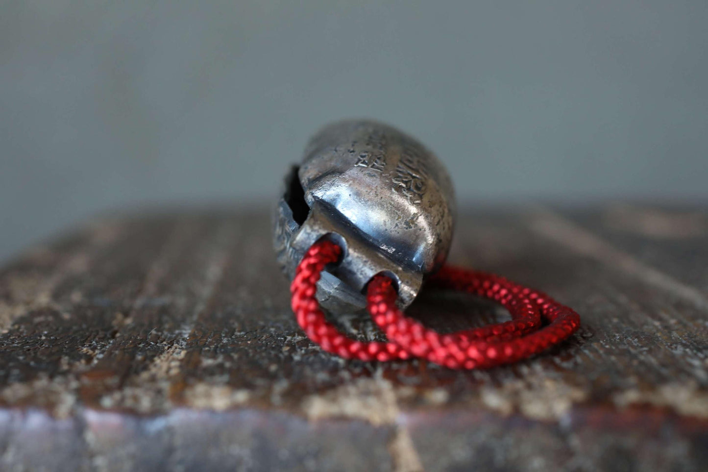 Japanese vintage small bronze bell crow TENGU amulet Japanese with Kanji mark Paper weight metal ornament doll 1950s H1.5in/H3.8cm