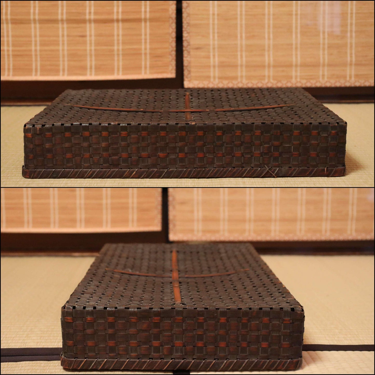 Japanese Furniture vintage 1920s bamboo basket box with lid KIMONO OBI belt box hand craft storage box W24×15.7in/W61×40cm