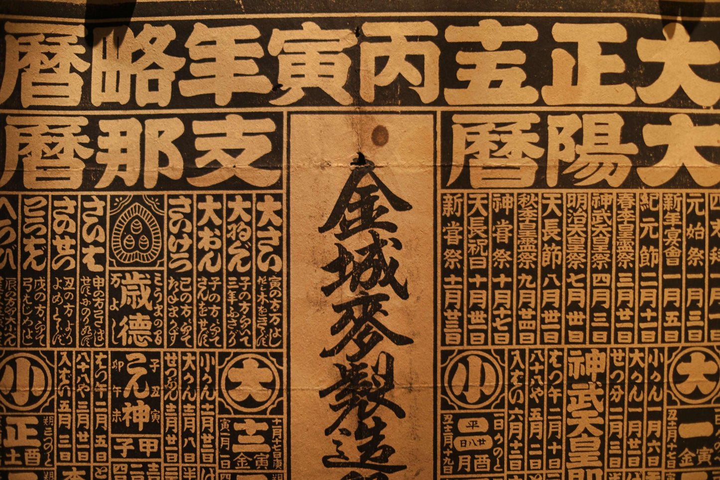 Japanese vintage conversion table between the solar and lunisolar calendar in Kanji calligraphy H29.5×W20.1in/H75×W51cm, printed paper