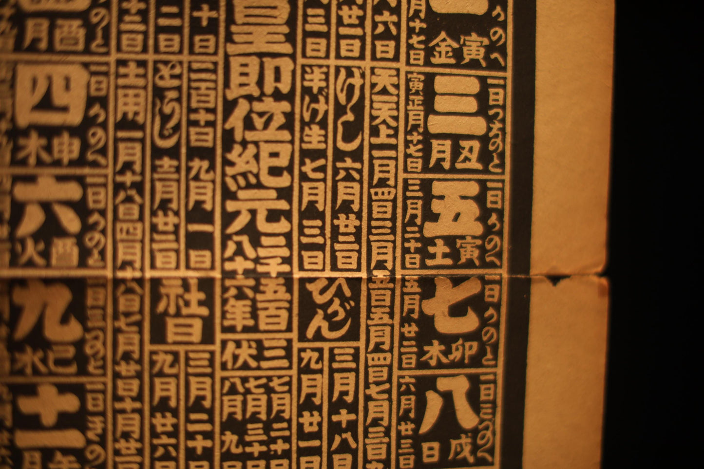 Japanese vintage conversion table between the solar and lunisolar calendar in Kanji calligraphy H29.5×W20.1in/H75×W51cm, printed paper